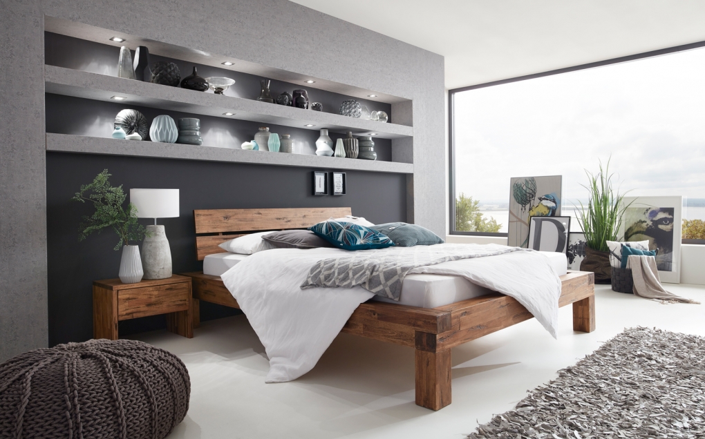  Balkenbett Massivholz 200 x 200 cm Akazie DAVID itemprop=