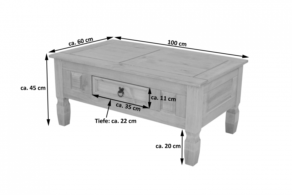 SAM® Couchtisch 100 x 60 cm mit Schublade massiv Kiefer natur MEXICO itemprop=