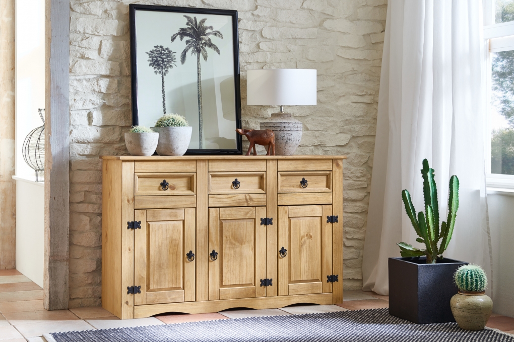 SAM® Sideboard 132 x 84 x 44 cm massiv Kiefer natur MEXICO itemprop=