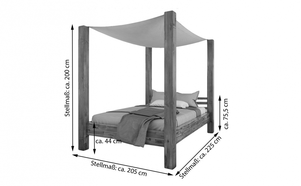 Himmelbett 180x200 cm Massivholzbett inkl. Himmel Akazie BELLA itemprop=