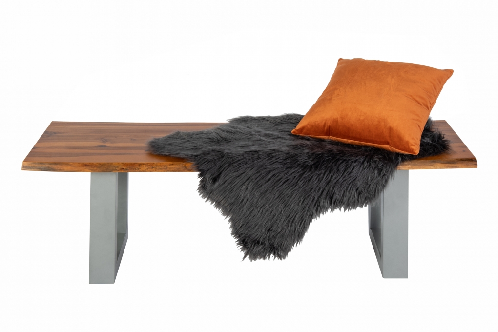  Sitzbank Baumkante 160 cm Cognac massiv Akazie silber ESRA itemprop=