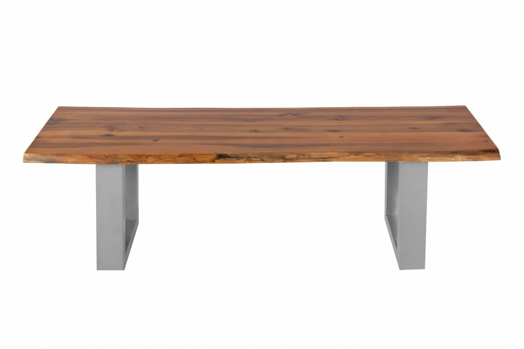  Sitzbank Baumkante 160 cm Cognac massiv Akazie silber ESRA itemprop=