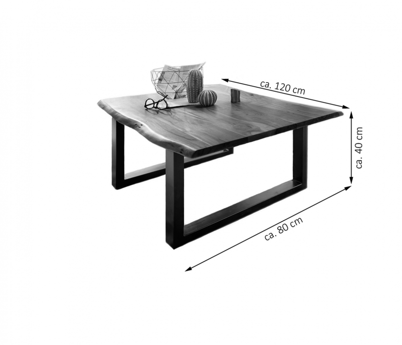 Couchtisch Baumkante 120 x 80 cm Akazie cognacfarben schwarz Esra itemprop=