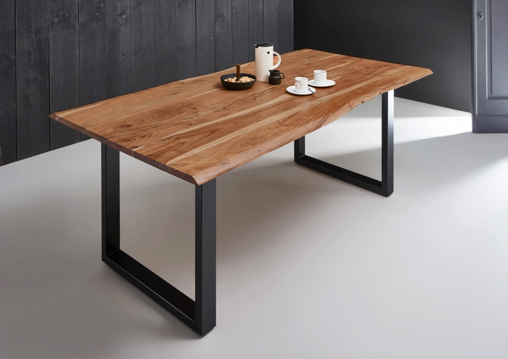  Esstisch Baumkante massiv Akazie natur 200 x 100 schwarz MILO itemprop=