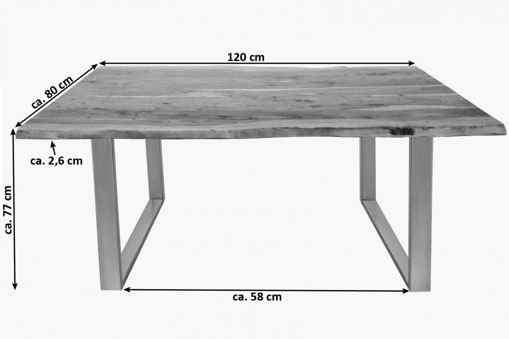 SIT 07107-32 Esstisch Baumkante massiv Akazie natur 120 x 80 silber itemprop=