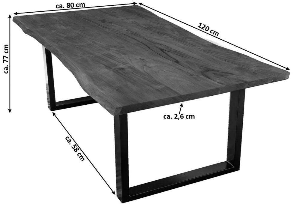 SIT 07107-59 Esstisch Baumkante massiv Akazie nussbaum 120 x 80 schwarz itemprop=