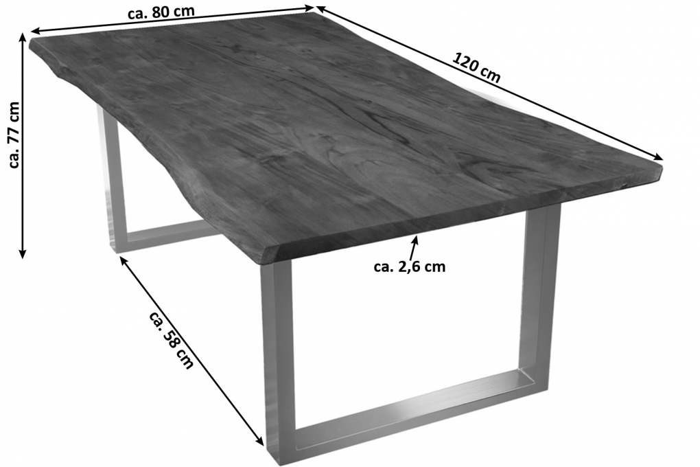 SIT 07107-58 Esstisch Baumkante massiv Akazie nussbaum 120 x 80 silber itemprop=