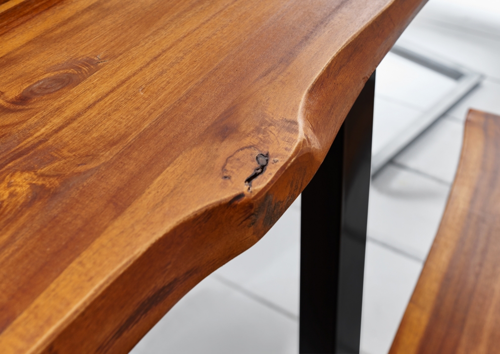 Esstisch Baumkante massiv Akazie cognac 220 x 100 schwarz Esra itemprop=