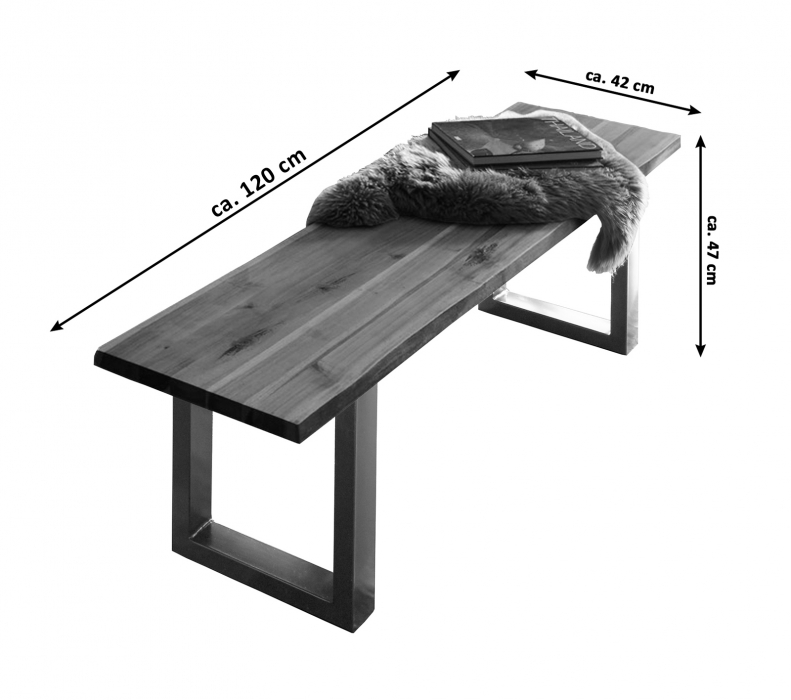 Sitzbank Baumkante 120 cm natur massiv Akazie silber itemprop=