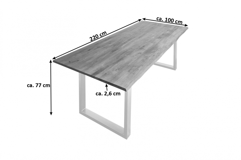  Esstisch Baumkante Massiv Wildeiche 220 x 100 silber grau SESSA itemprop=
