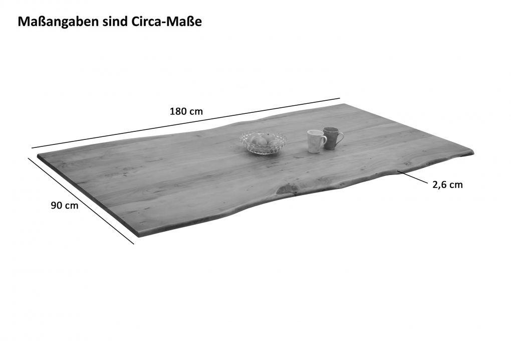 Tischplatte Baumkante Akazie Natur 180 x 90 cm NOAH itemprop=
