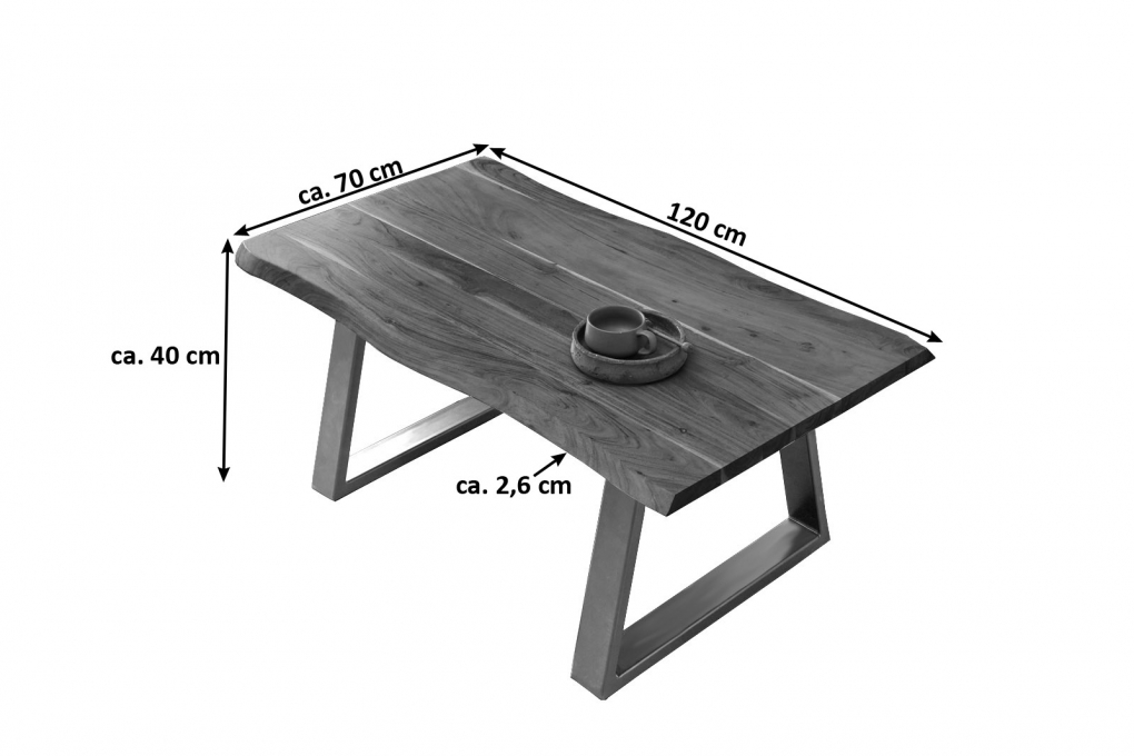 Couchtisch Baumkante 120x70 cm Akazie nussbaumfarben silber MATTEO itemprop=