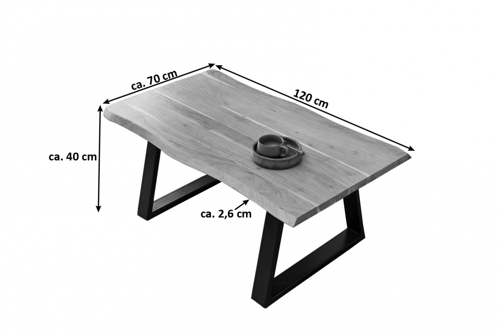 Couchtisch Baumkante 120x70 cm Akazie naturfarben schwarz MATTEO itemprop=