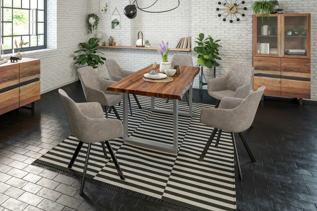 SAM® Esstisch Baumkante massiv Akazie nussbaum 160 x 85 silber LIAM itemprop=