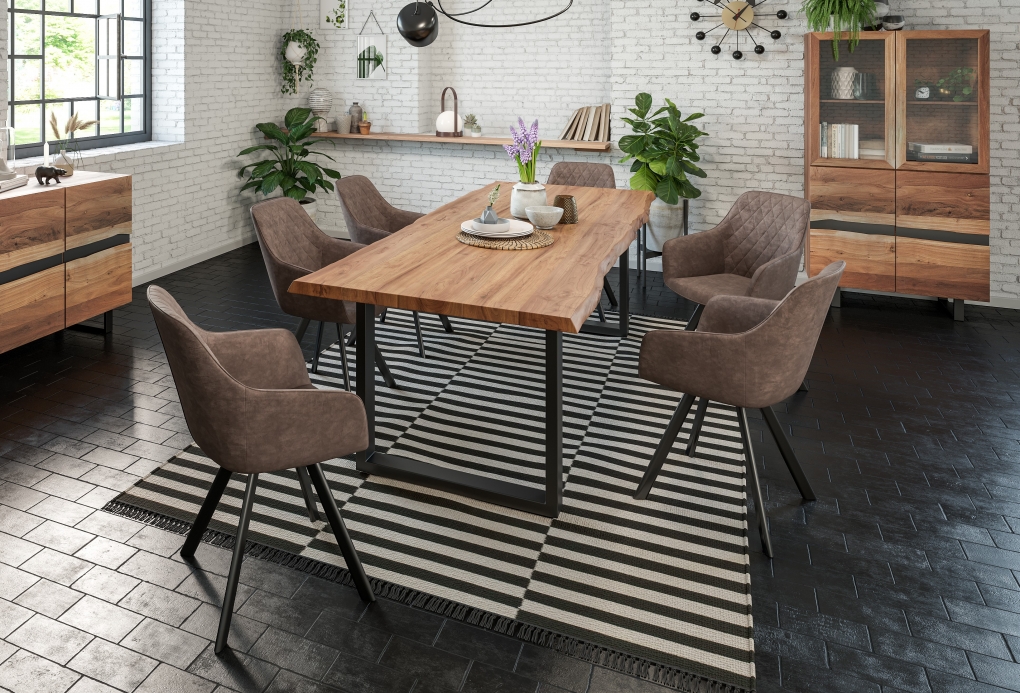 SAM® Esstisch Baumkante massiv Akazie natur 180 x 90 schwarz LIAM itemprop=