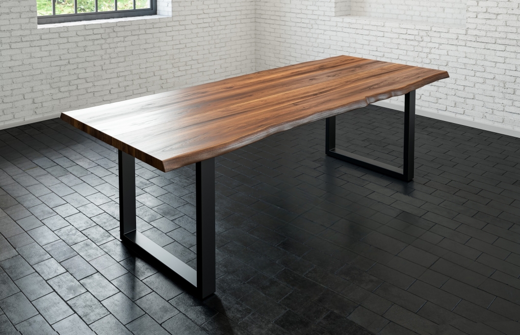  Esstisch Baumkante massiv Akazie nussbaum 180 x 90 schwarz LIAM itemprop=