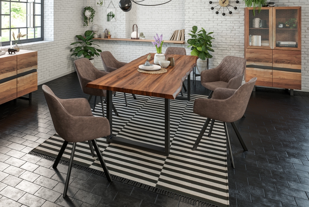  Esstisch Baumkante massiv Akazie nussbaum 180 x 90 schwarz LIAM itemprop=