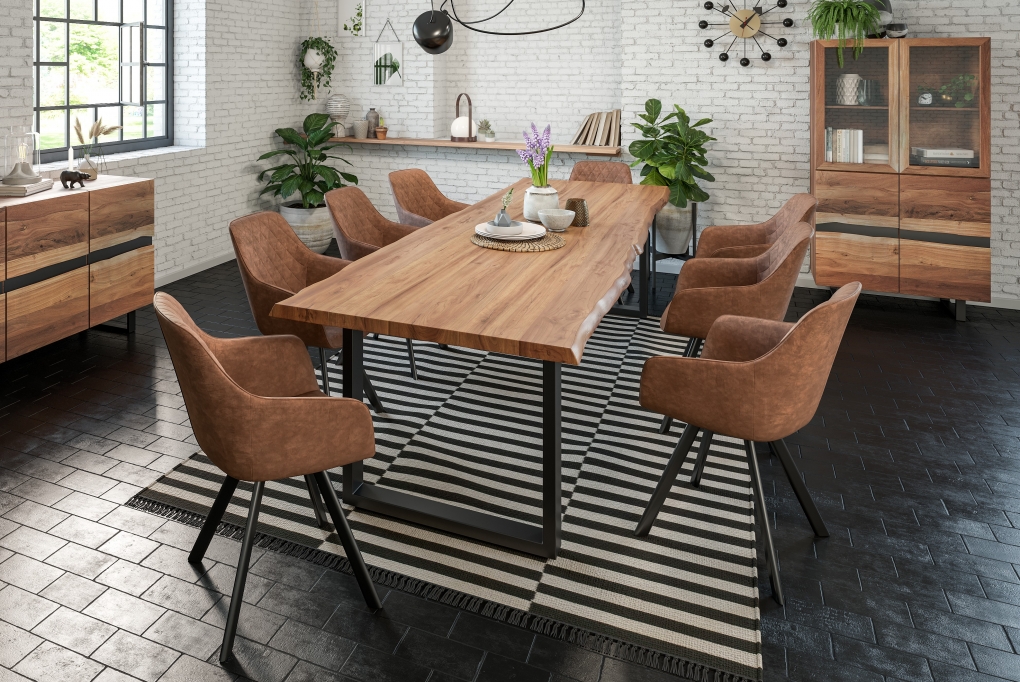  Esstisch Baumkante massiv Akazie natur 240 x 100 schwarz LIAM itemprop=