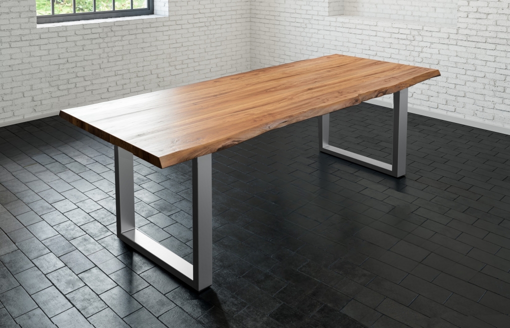  Esstisch Baumkante massiv Akazie natur 240 x 100 silber LIAM itemprop=
