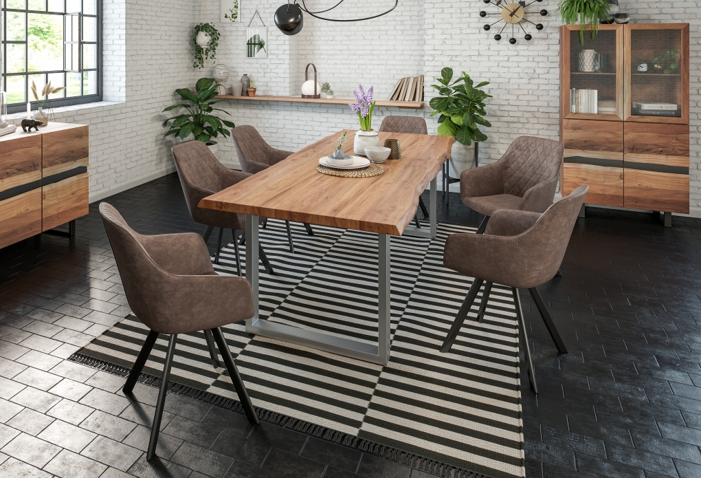 Esstisch Baumkante massiv Akazie natur 240 x 100 silber LIAM itemprop=