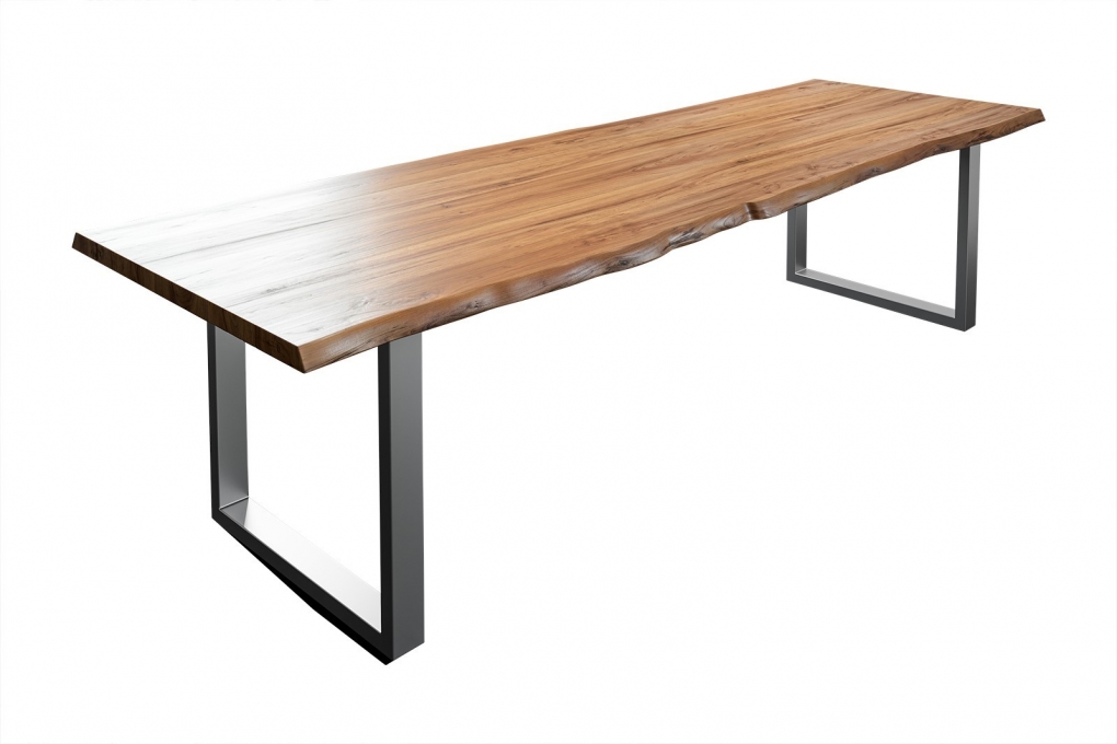  Esstisch Baumkante massiv Akazie natur 280 x 100 silber LIAM itemprop=