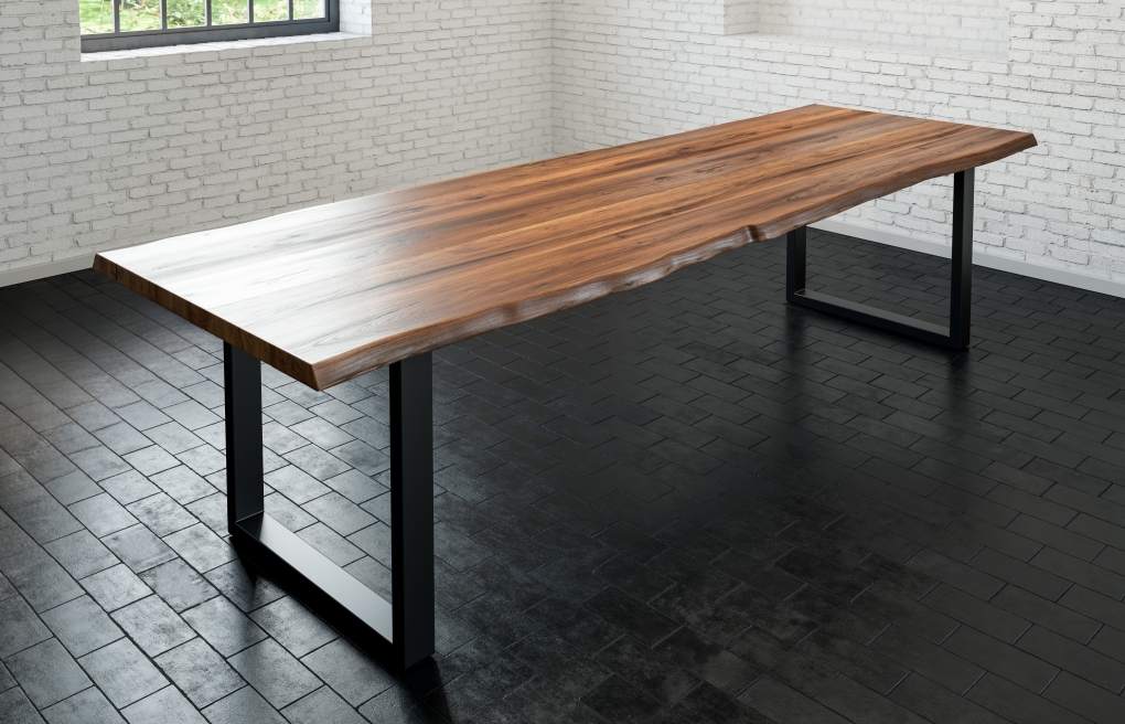  Esstisch Baumkante massiv Akazie nussbaum 300 x 100 schwarz LIAM itemprop=