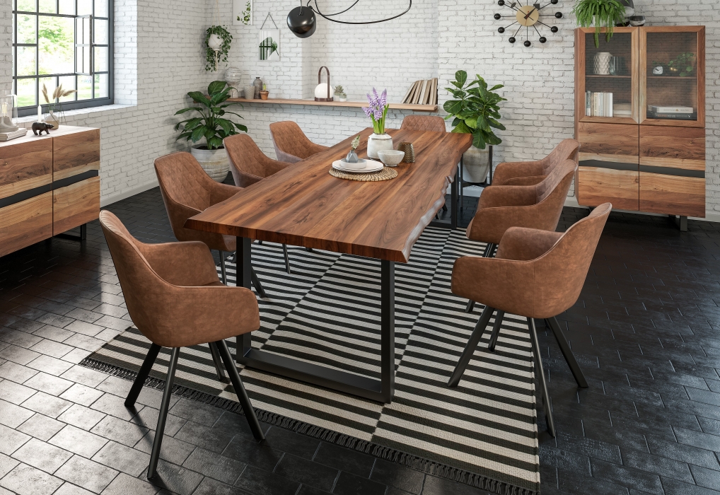 SAM® Esstisch Baumkante massiv Akazie nussbaum 300 x 100 schwarz LIAM itemprop=