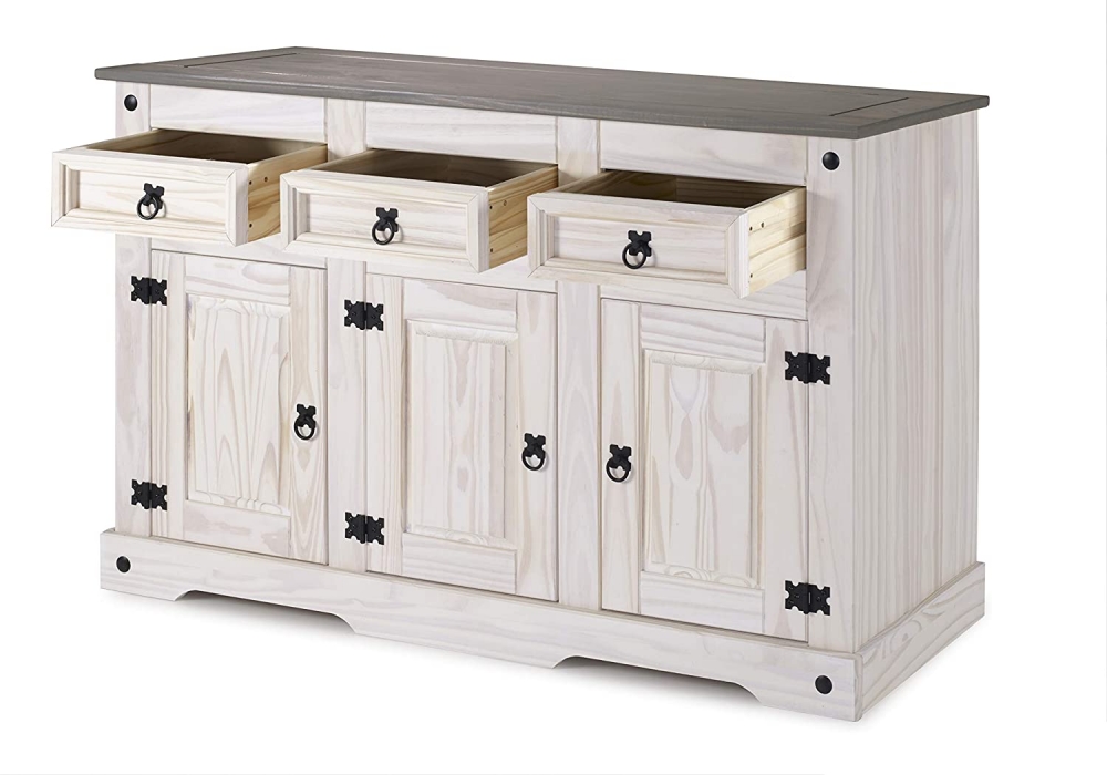 SAM® Sideboard Kommode 132 x 84 x 44 cm Pinienholz weiß grau lasiert MEXICO itemprop=