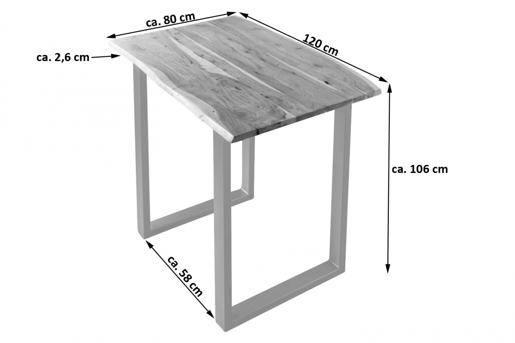 SAM® Bartisch Baumkante massiv Akazie natur 120 x 80 silber Quebec itemprop=