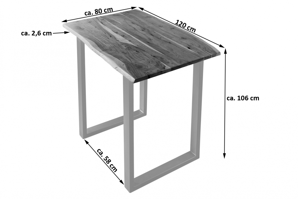 SAM® Bartisch Baumkante massiv Akazie nussbaum 120 x 80 silber Quebec itemprop=