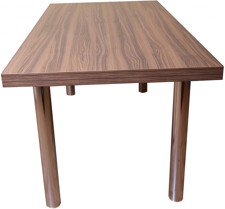 Holztisch 160 x 90 cm Holz-Dekor Eiche Dunkel, runde Metallbeine SOUND itemprop=