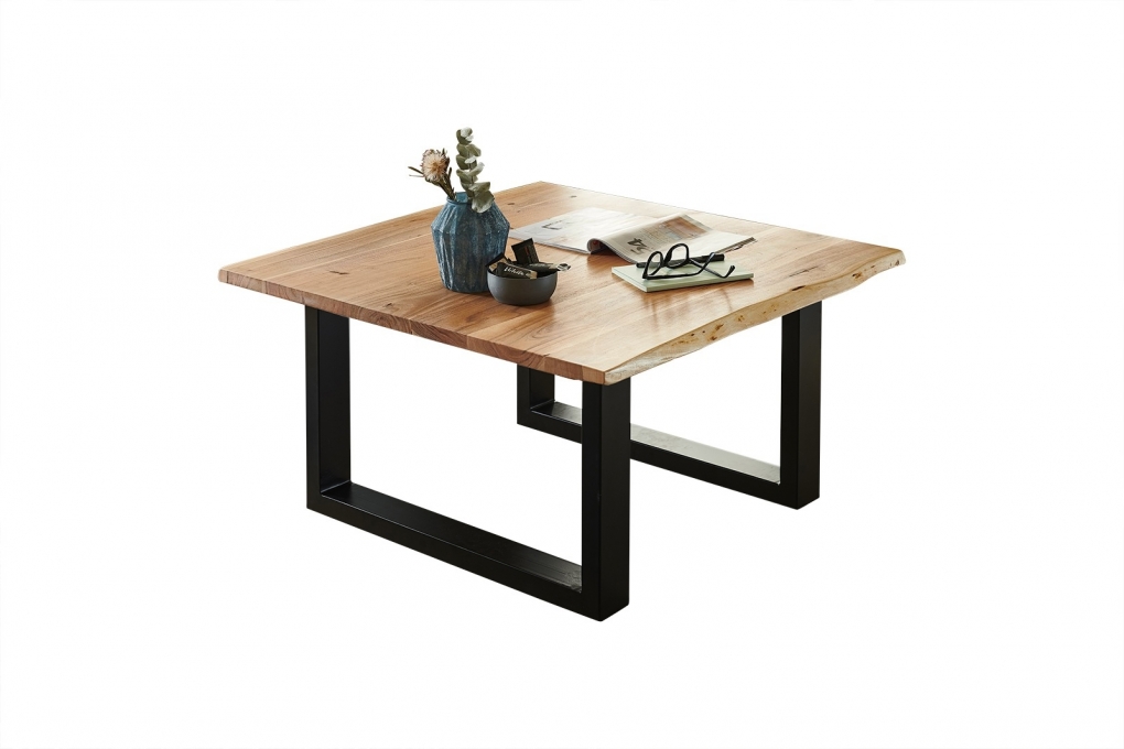  Couchtisch Baumkante massiv Akazie natur 90 x 90 schwarz NOAH itemprop=