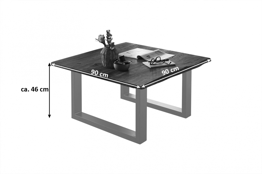 SAM® Couchtisch Baumkante massiv Akazie nussbaum 90 x 90 silber NOAH itemprop=
