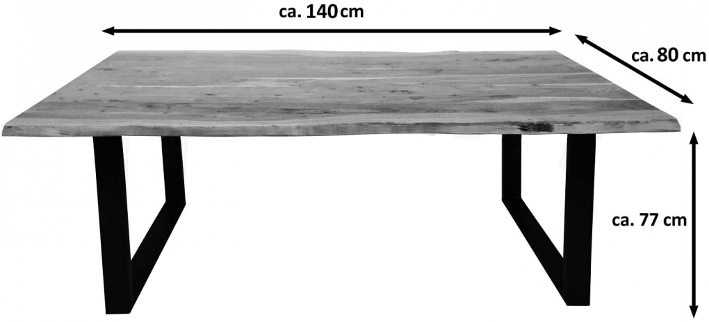 Essgruppe 140 cm Akazie naturfarben U-Gestell silber mit 2 Bänken QUINN itemprop=