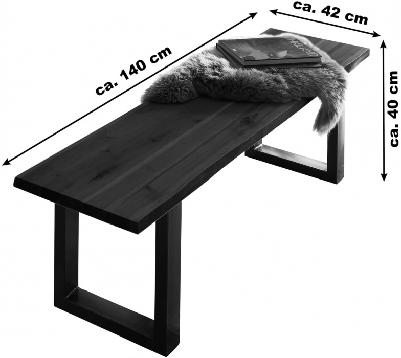 Essgruppe 140 cm Akazie naturfarben U-Gestell silber mit 2 Bänken QUINN itemprop=