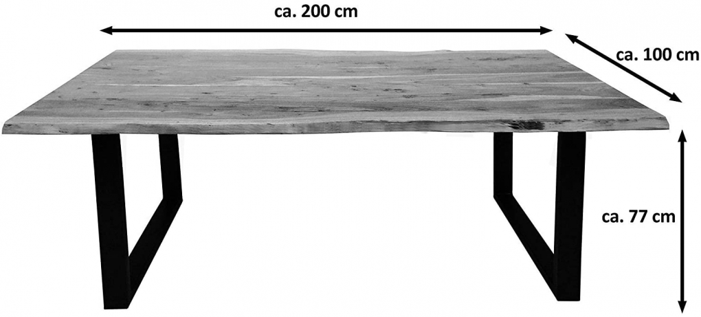 Essgruppe 200 cm Akazie naturfarben U-Gestell schwarz mit 2 Bänken QUINN itemprop=