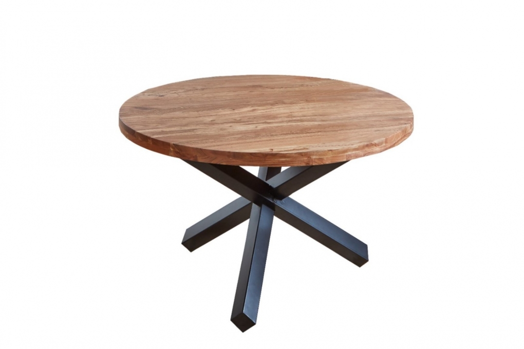  Esszimmertisch rund 130 cm Akazienholz Natur Schwarz RUNA itemprop=