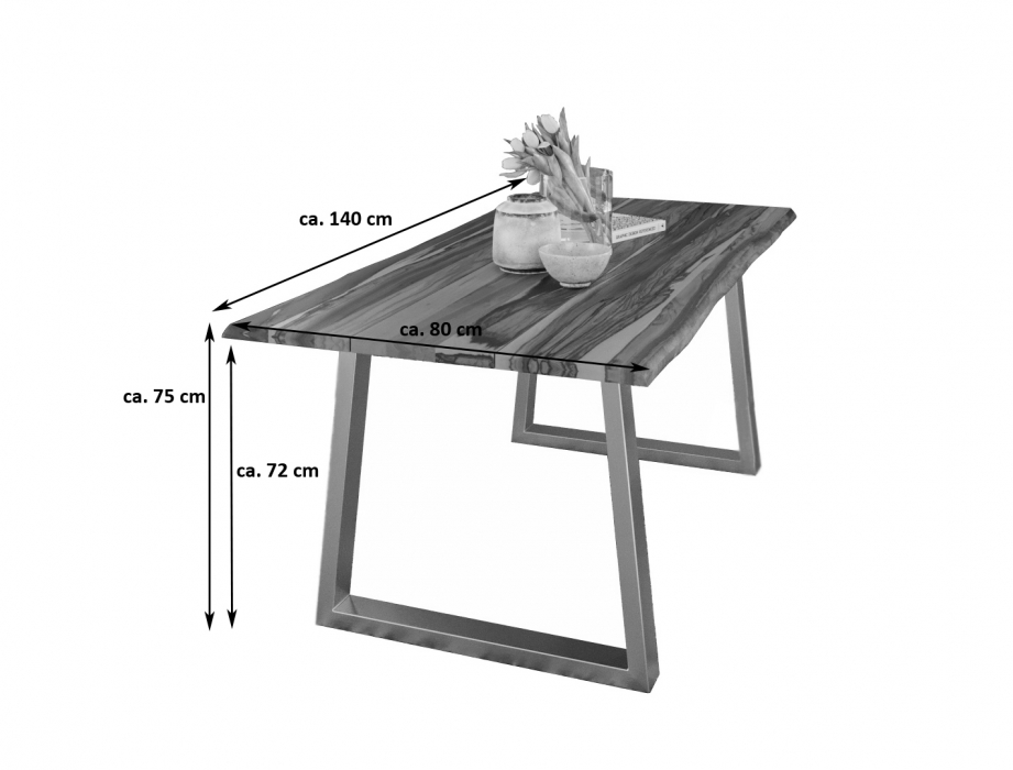 SAM® Baumkante Esstisch massiv Akazie cognac 140 cm Edelstahl VIENNA itemprop=