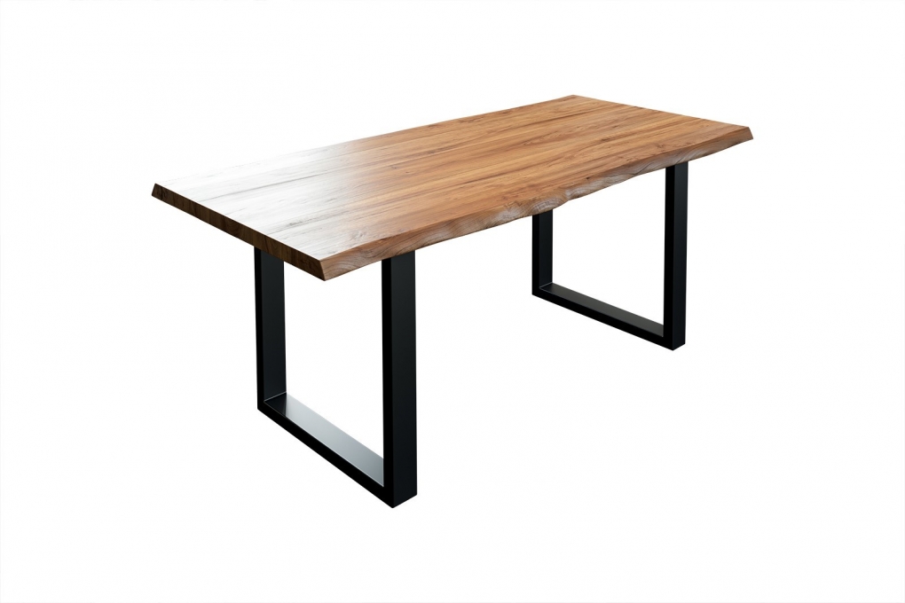  Esstisch Baumkante massiv Akazie natur 140 x 80 schwarz LIAM itemprop=