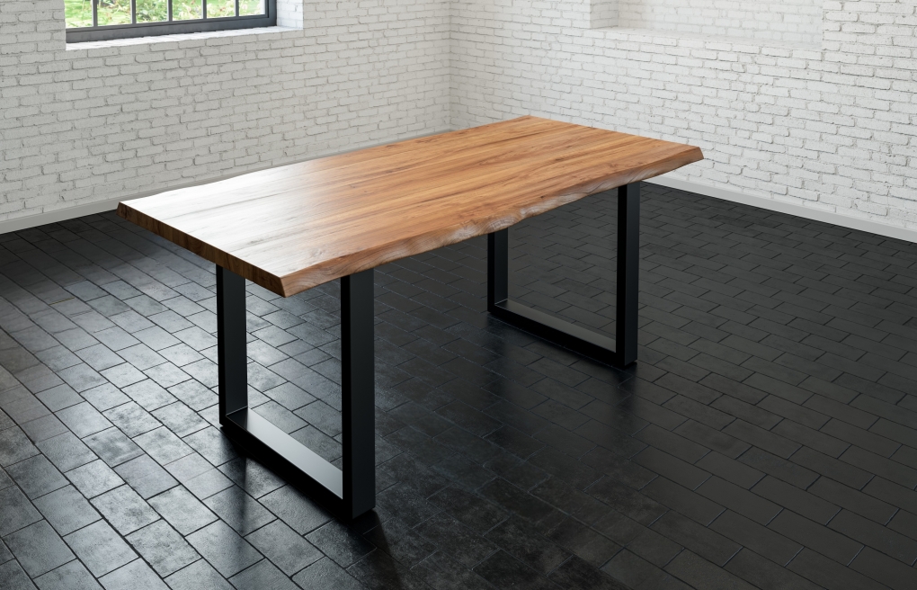  Esstisch Baumkante massiv Akazie natur 140 x 80 schwarz LIAM itemprop=