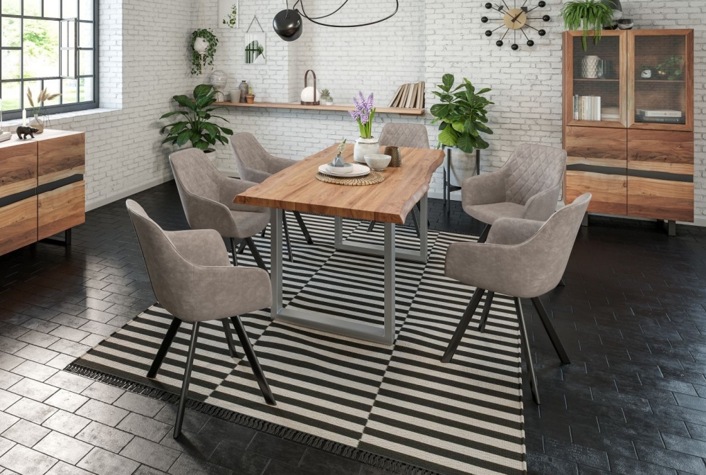  Esstisch Baumkante massiv Akazie natur 140 x 80 silber LIAM itemprop=