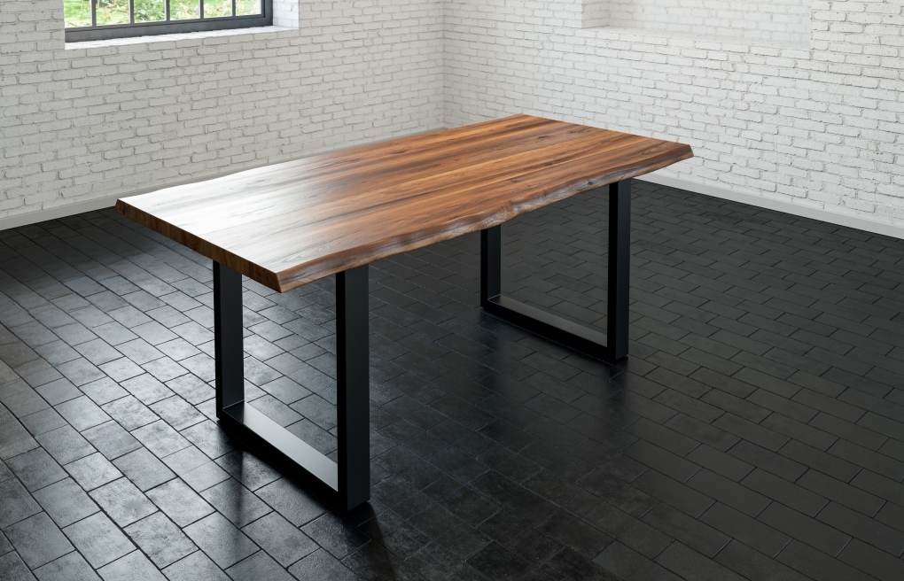  Esstisch Baumkante massiv Akazie nussbaum 140 x 80 schwarz LIAM itemprop=