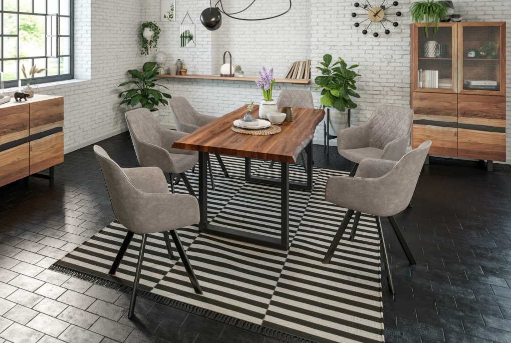  Esstisch Baumkante massiv Akazie nussbaum 140 x 80 schwarz LIAM itemprop=