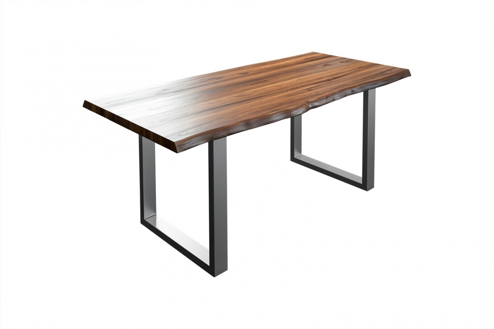  Esstisch Baumkante massiv Akazie nussbaum 140 x 80 silber LIAM itemprop=