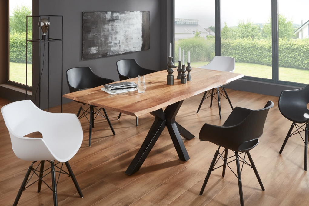  Esstisch Baumkante Akazie natur 200(300)x100 Ansteckplatten SPENCER itemprop=