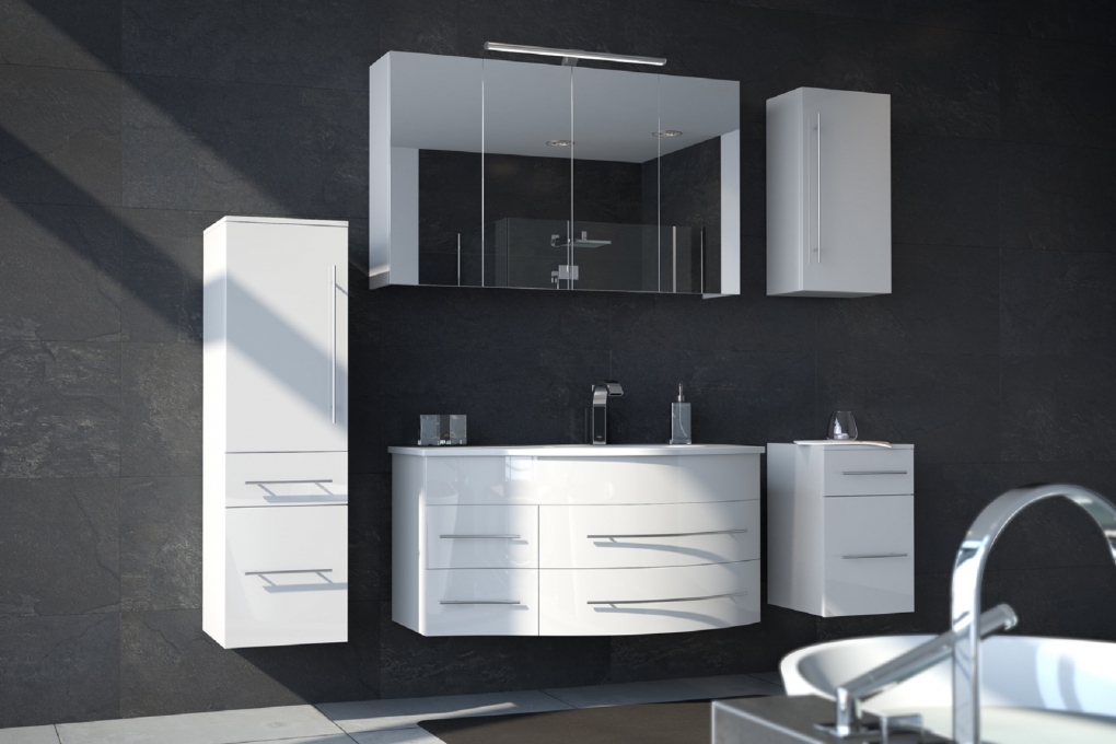 Badmöbel Set 5tlg Becken rechts 110 cm weiß MIO itemprop=