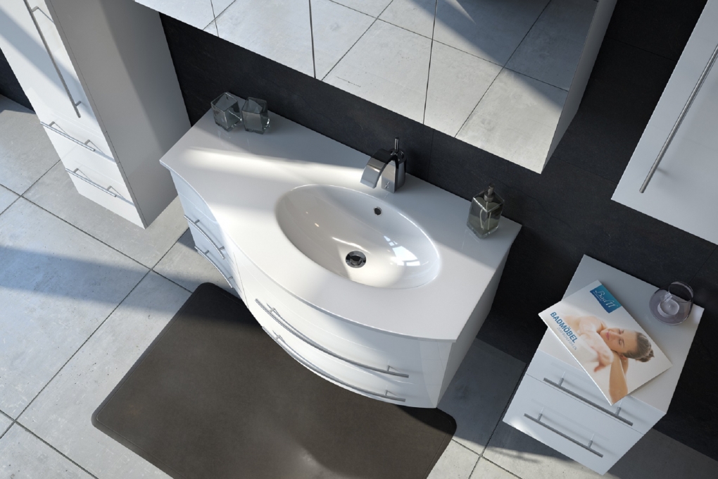 Badmöbel Set 5tlg Becken rechts 110 cm weiß MIO itemprop=