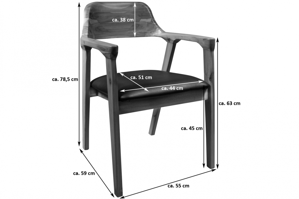 SAM® Esszimmerstuhl massive Akazie natur Sitz Kunstleder schwarz ANGEL itemprop=