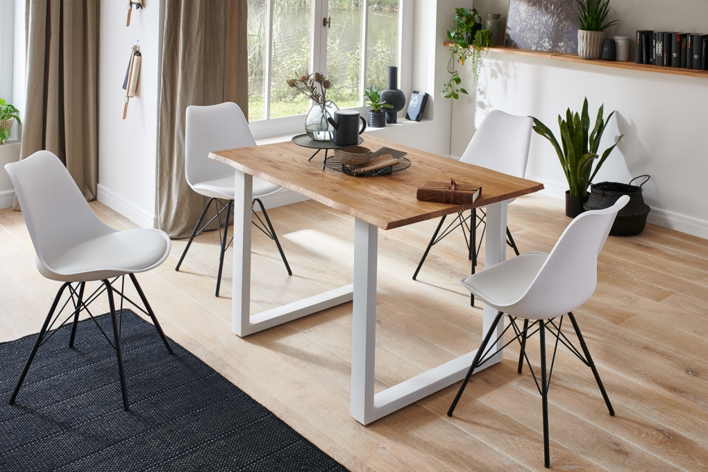  Esstisch Baumkante Massiv Wildeiche 120 x 80 weiß SESSA itemprop=