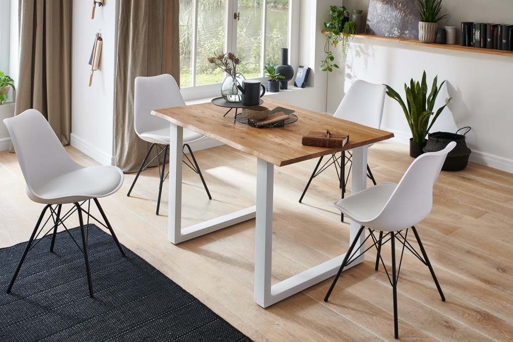  Esstisch Baumkante Massiv Wildeiche 140 x 80 weiß SESSA itemprop=